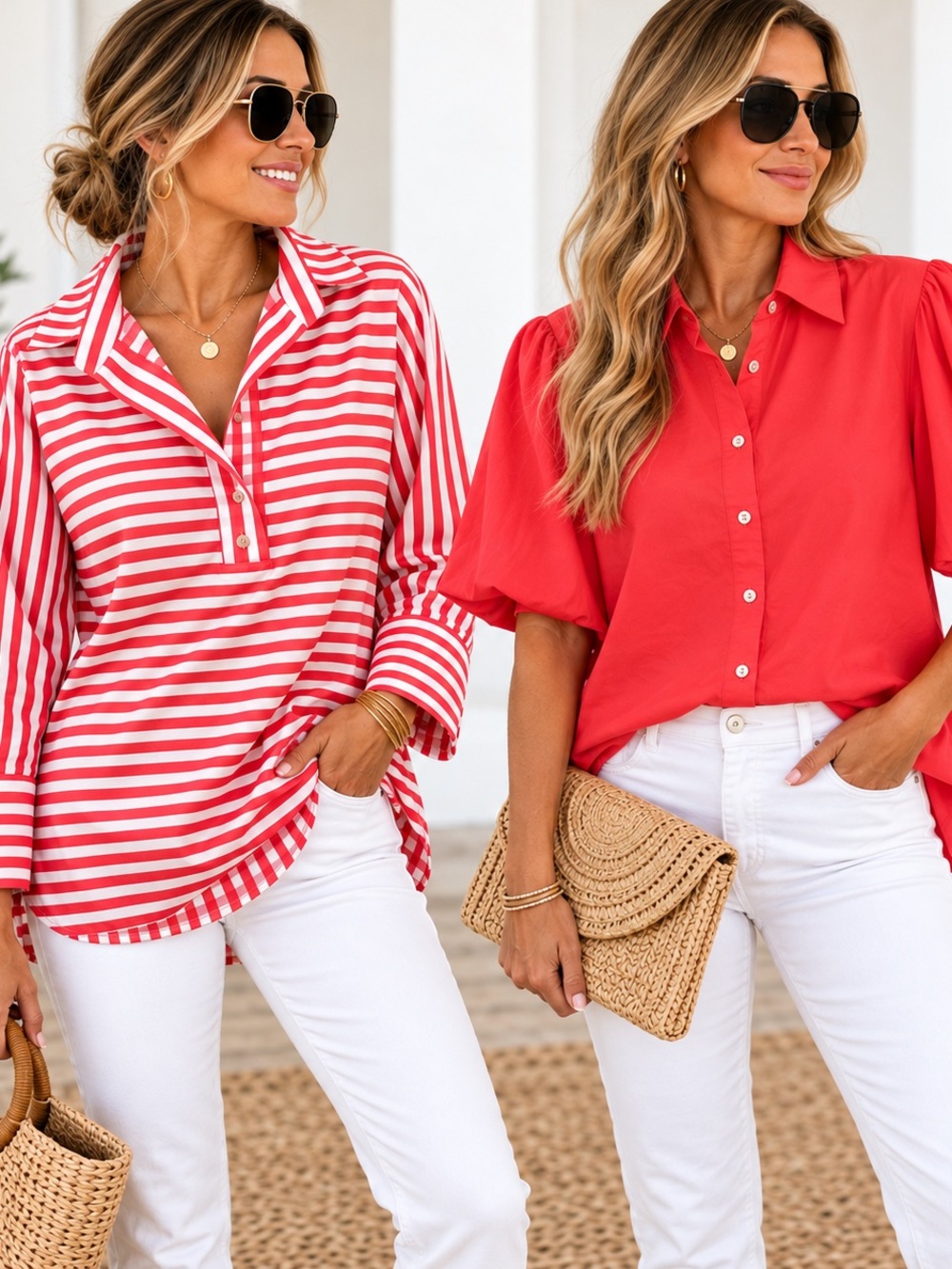 HINSON WU XL BUNDLE Women’s Red Button-Front Blouse and striped